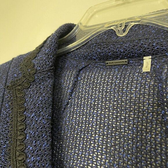 ELIE TAHARI blue knit crochet cardigan blazer sweater size US 8 - Picture 3 of 6